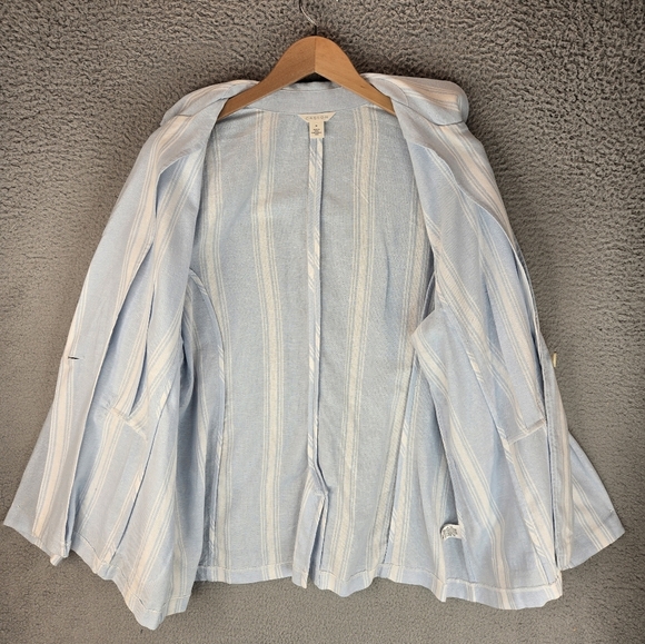 Caslon Women Summer Blazer Sz 1X Light Blue White Striped Linen Blend Casual - Picture 8 of 13